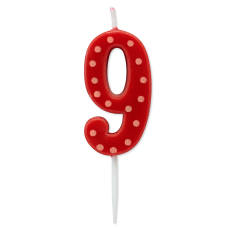 Red Polka Dots Number 9 Birthday Candle 1-Count