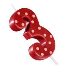 Red Polka Dots Number 3 Birthday Candle 1-Count