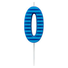 Blue Stripes Number 0 Birthday Candle 1-Count
