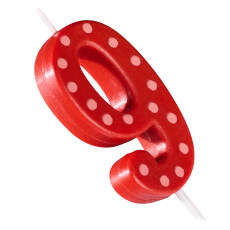 Red Polka Dots Number 9 Birthday Candle 1-Count