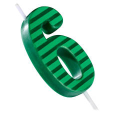 Green Stripes Number 6 Birthday Candle 1-Count