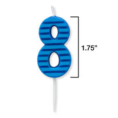 Blue Stripes Number 8 Birthday Candle 1-CountImage 1