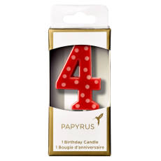 Red Polka Dots Number 4 Birthday Candle 1-Count