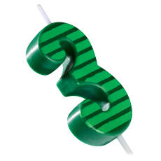 Green Stripes Number 3 Birthday Candle 1-Count