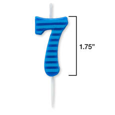 Blue Stripes Number 7 Birthday Candle 1-Count