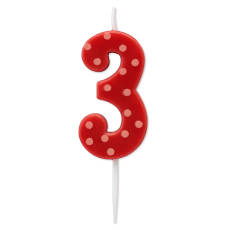 Red Polka Dots Number 3 Birthday Candle 1-Count