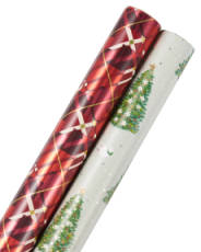 Red Plaid and Pine Trees Holiday Wrapping Paper Bundle, 2 Rolls Image 4