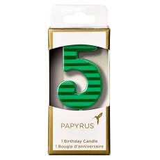 Green Stripes Number 5 Birthday Candle 1-Count