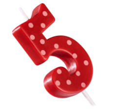 Red Polka Dots Number 5 Birthday Candle 1-Count