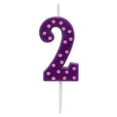 Purple Polka Dots Number 2 Birthday Candle 1-Count