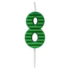 Green Stripes Number 8 Birthday Candle 1-Count