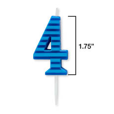 Blue Stripes Number 4 Birthday Candle 1-Count