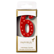 Red Polka Dots Number 6 Birthday Candle 1-Count