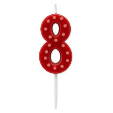 Red Polka Dots Number 8 Birthday Candle 1-Count