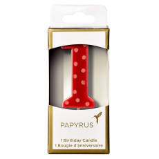 Red Polka Dots Number 1 Birthday Candle 1-Count