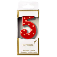Red Polka Dots Number 5 Birthday Candle 1-Count