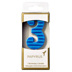 Blue Stripes Number 3 Birthday Candle 1-Count