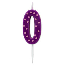 Purple Polka Dots Number 0 Birthday Candle 1-Count