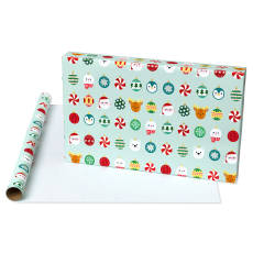 Ornaments, Santa Hats and Animals Christmas Wrapping Paper Rolls, 3 Rolls