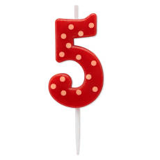 Red Polka Dots Number 5 Birthday Candle 1-Count