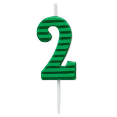 Green Stripes Number 2 Birthday Candle 1-Count