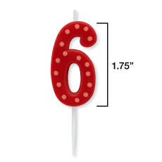 Red Polka Dots Number 6 Birthday Candle 1-Count