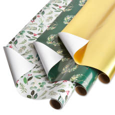 Holly, Wreath, Gold Holiday Wrapping Paper Bundle, 3 Rolls Image 1