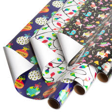 Ornaments, Lights, Llamas Holiday Wrapping Paper Bundle, 3 Rolls Image 1