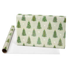 Gold Holly, Christmas Trees, White Floral Holiday Wrapping Paper Bundle, 3 Rolls Image 3