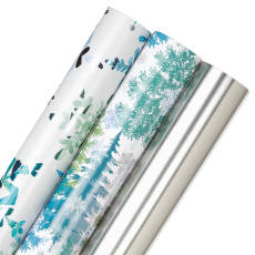 Snowflakes, Silver, Forest Holiday Wrapping Paper Bundle, 3 Rolls Image 5