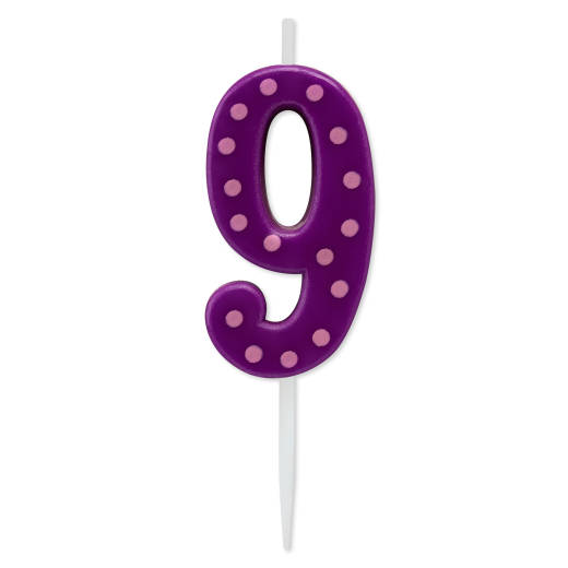 Purple Polka Dots Number 9 Birthday Candle 1-Count