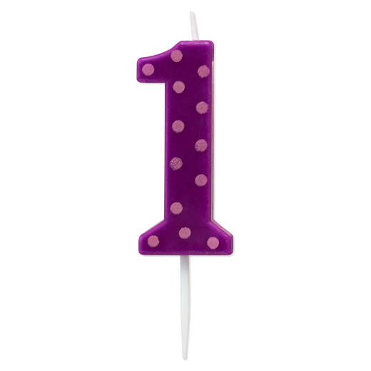 Purple Polka Dots Number 1 Birthday Candle 1-Count
