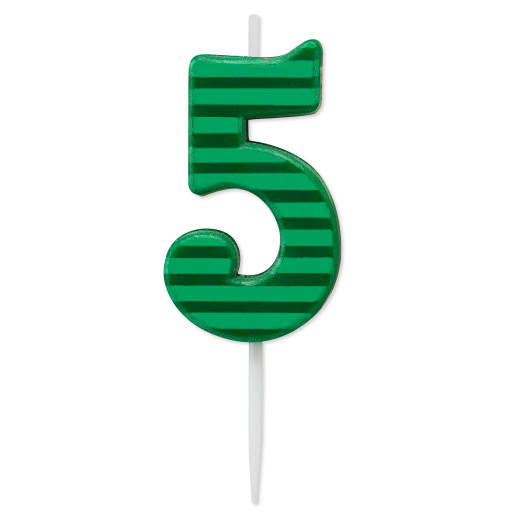 Green Stripes Number 5 Birthday Candle 1-Count