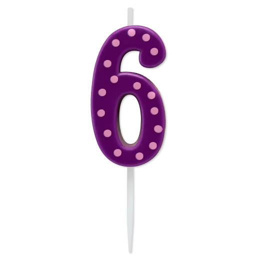 Purple Polka Dots Number 6 Birthday Candle 1-Count