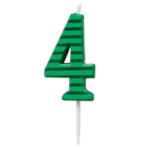 Green Stripes Number 4 Birthday Candle 1-Count