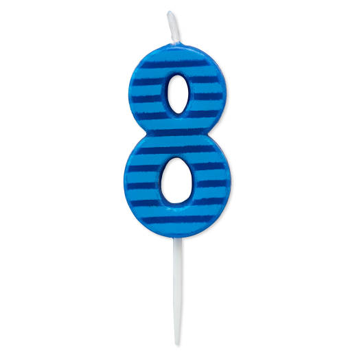 Blue Stripes Number 8 Birthday Candle 1-Count