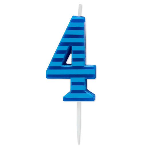Blue Stripes Number 4 Birthday Candle 1-Count