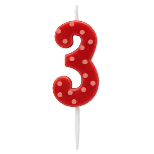 Red Polka Dots Number 3 Birthday Candle 1-Count