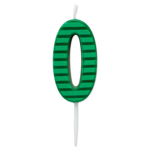 Green Stripes Number 0 Birthday Candle 1-Count