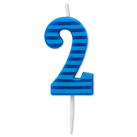 Blue Stripes Number 2 Birthday Candle 1-Count