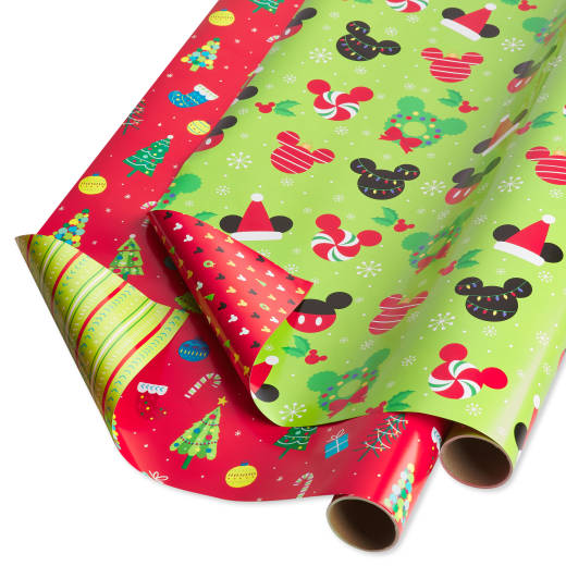 Mickey Mouse and Christmas Decorations Disney Holiday Wrapping Paper Bundle, 2 Rolls