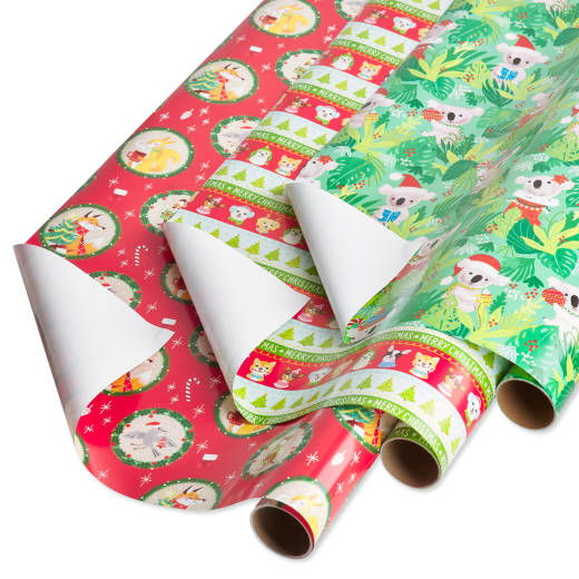 Forest Friends, Festive Friends, Koalas Holiday Wrapping Paper Bundle, 3 Rolls