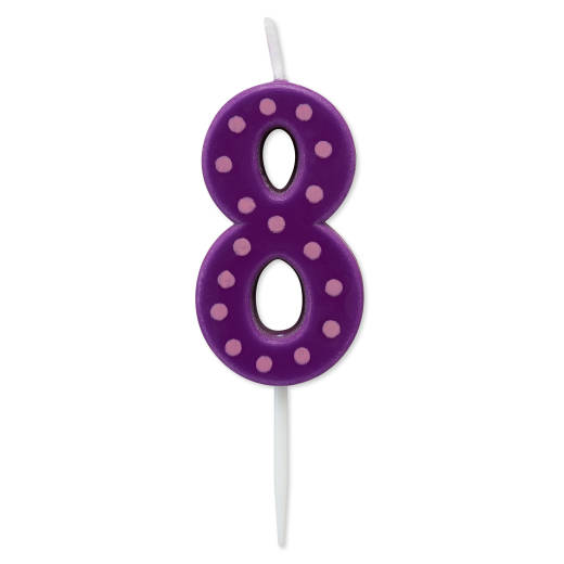 Purple Polka Dots Number 8 Birthday Candle 1-Count