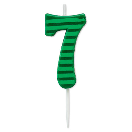 Green Stripes Number 7 Birthday Candle 1-Count