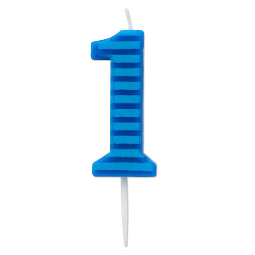 Blue Stripes Number 1 Birthday Candle 1-Count