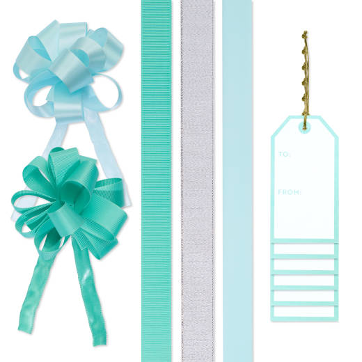 Icy Blue and Grey Christmas Gift Tags, Ribbons and Bows for Gift Wrapping, 10-Count