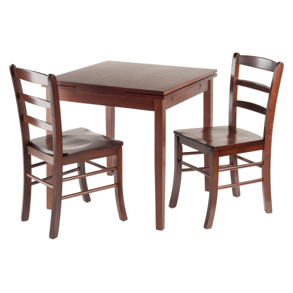 Pulman 3-Pc Extendable Dining Table with 2 Ladder Back Chairs, Walnut