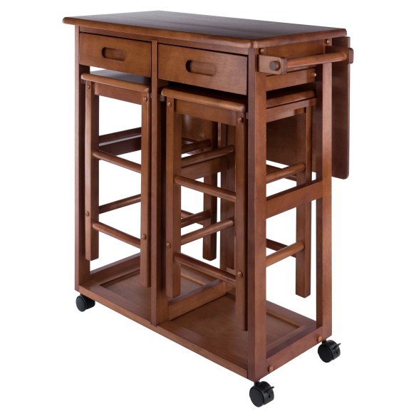 Winsome Suzanne Kitchen Space-Saver Table Set with 2 Tuck-Away Stools, 33” Tall, 29” Long, 30” Wide, Teak