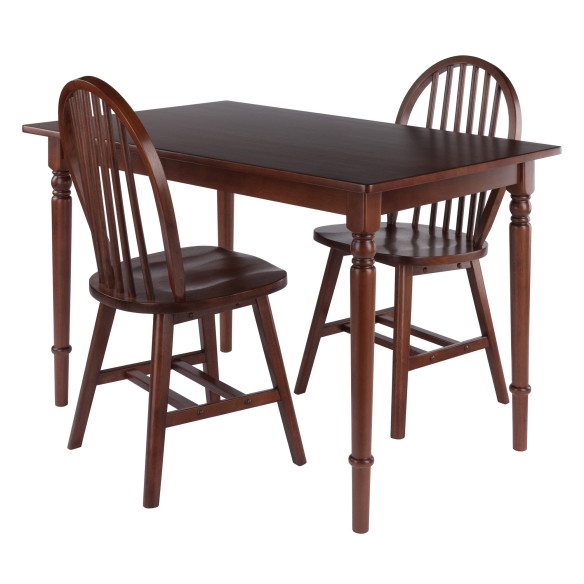 Ravenna 3-Pc Dining Table with Windsor Chairs, Walnut