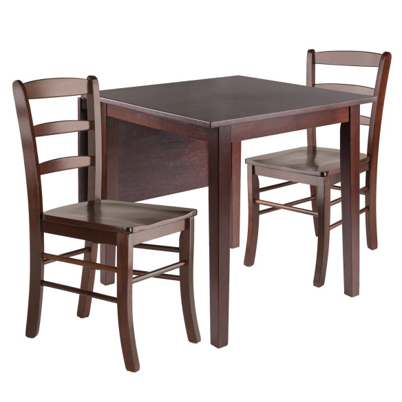 Perrone 3-Pc Drop Leaf Dining Table with 2 Ladder Back Chairs, Walnut